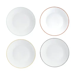 Assiette plate blanche à bord coloré dépareillé x4-Gifi Outlet