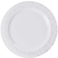 Assiette plate blanche contour avec motifs en relief x6-Gifi Discount