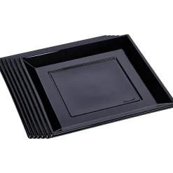 Assiette plate carrée noire en plastique réutilisable x6-Gifi Hot