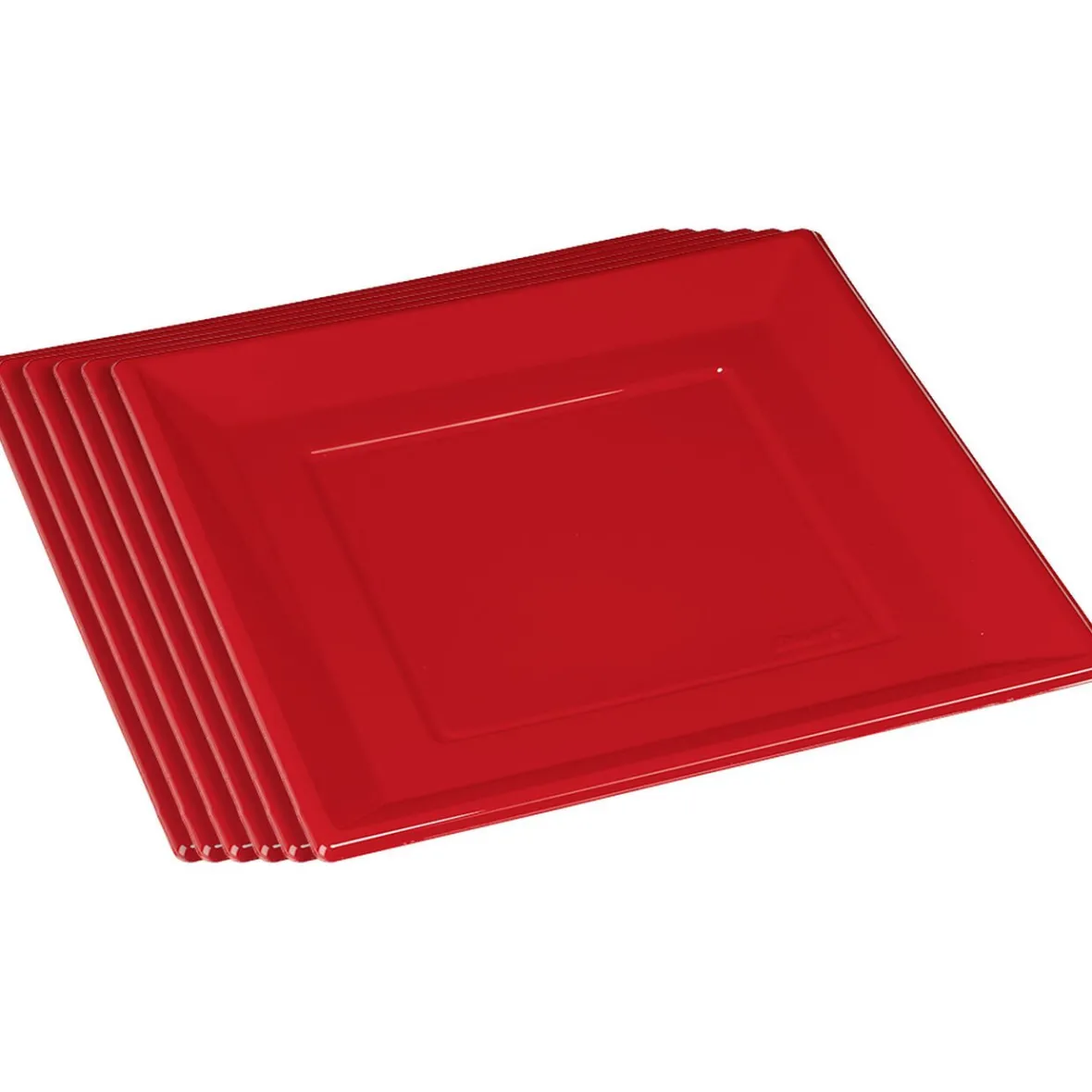 Assiette plate carrée rouge en plastique réutilisable x6-Gifi Best