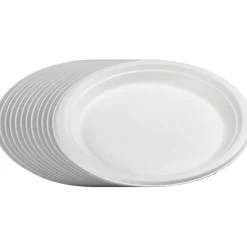 Assiette plate ronde en canne à sucre x12-Gifi Outlet