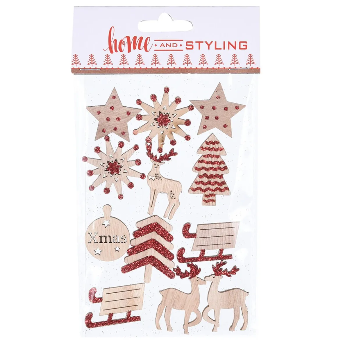 Autocollant de Noël en pin et paillettes rouges x 12-Gifi Best