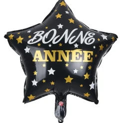 Ballon Bonne année forme étoile en aluminium noir et doré H46cm-Gifi Discount