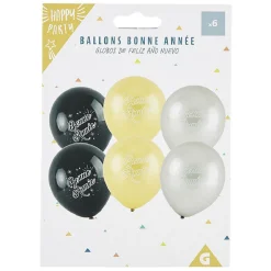 Ballon Bonne année noir argenté et doré x6-Gifi Hot