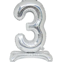 Ballon chiffre 3 doré ou argenté H80 cm avec support-Gifi Online