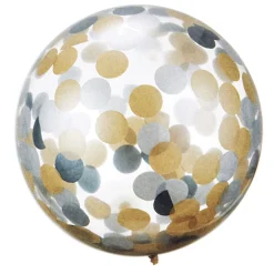 Ballon confettis argent, noir et doré-Gifi Best