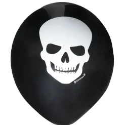Ballon gonflable latex noir imprimé tête de mort blanc x6-Gifi Outlet