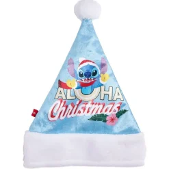 Bonnet de Noël Disney Stitch Aloha Christmas bleu et blanc 26xH34cm-Gifi
