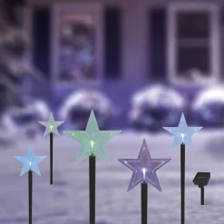 Borne solaire à planter étoile 1LED multicolore H30cm x5-Gifi