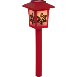 Borne solaire lanterne rouge vintage 10LED blanc chaud effet flamme H37cm-Gifi Outlet