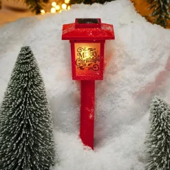 Borne solaire lanterne rouge vintage 10LED blanc chaud effet flamme H37cm-Gifi Outlet