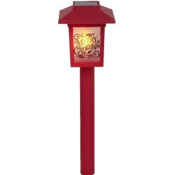 Borne solaire lanterne rouge vintage 10LED blanc chaud effet flamme H37cm-Gifi Outlet