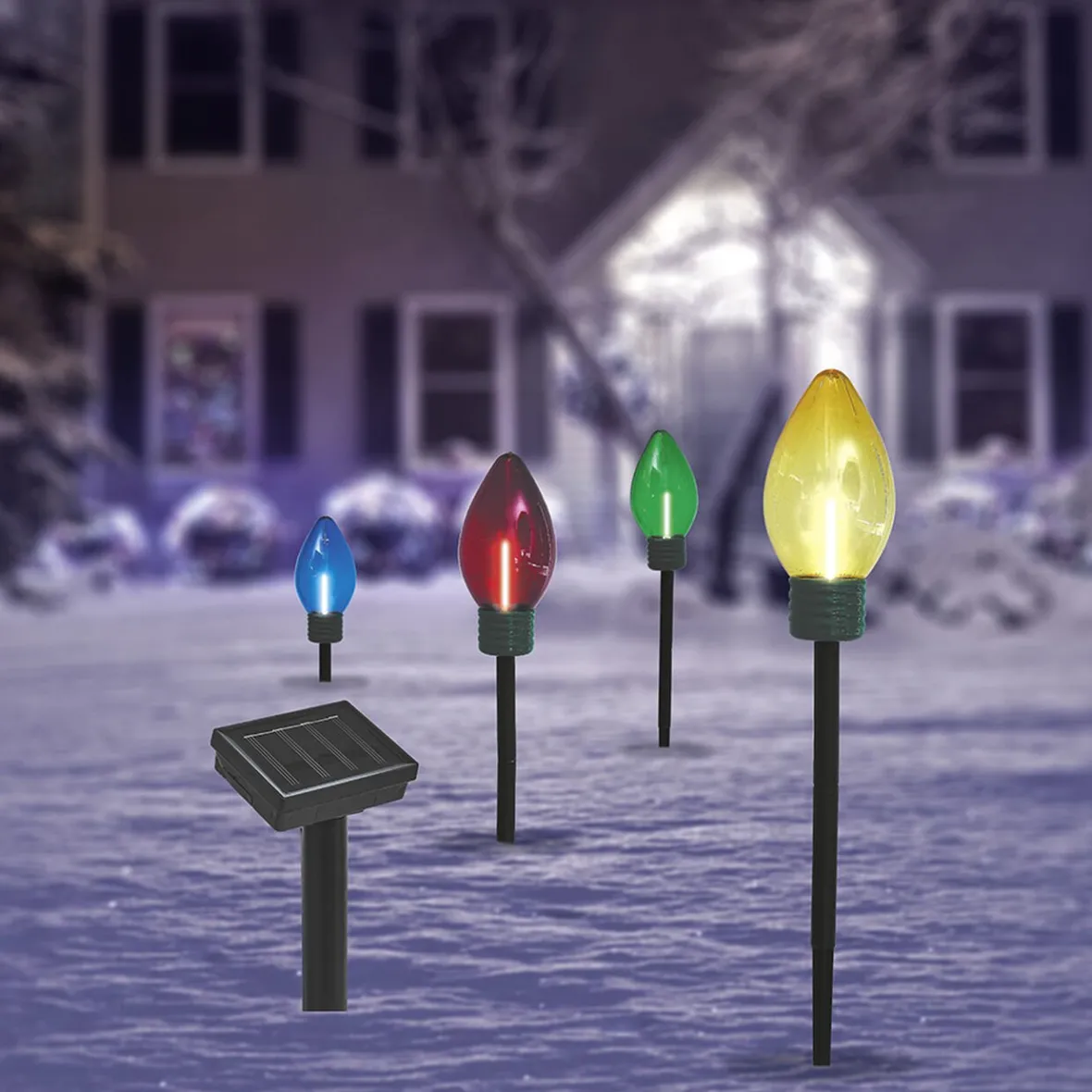 Borne solaire 1LED blanc chaud H53,5cm x4-Gifi Online