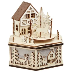 Boîte à musique village de Noël en bois H15cm-Gifi
