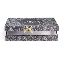 Boîte cadeau rectangulaire motif feuillage de Noël noir et blanc-Gifi Sale