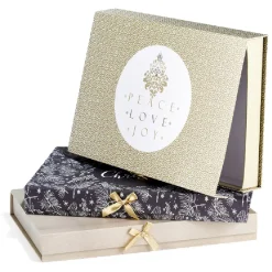 Boîte cadeau rectangulaire Noël inscription Peace Love Joy doré-Gifi Sale