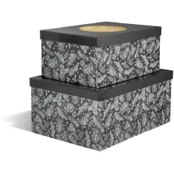 Boîte de Noël motif feuillage hiver gris et blanc x2-Gifi Discount