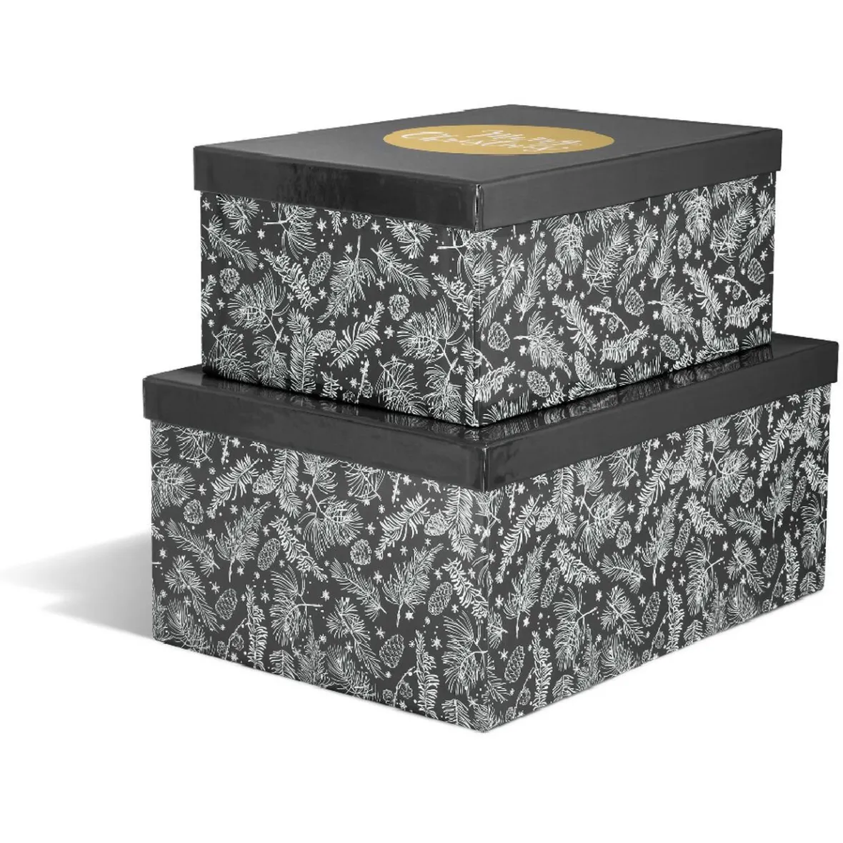 Boîte de Noël motif feuillage hiver gris et blanc x2-Gifi Discount