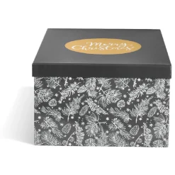 Boîte de Noël motif feuillage hiver gris et blanc x2-Gifi Discount