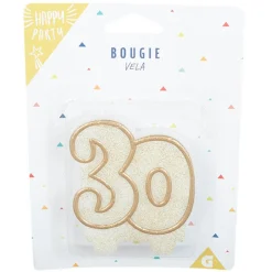 Bougie anniversaire chiffre 30 doré pailleté-Gifi Discount