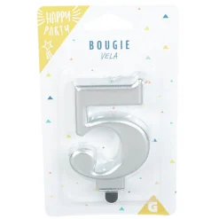 Bougie anniversaire chiffre 5 mat argenté-Gifi