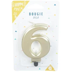 Bougie anniversaire chiffre 6 mat doré-Gifi Online