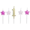 Bougie anniversaire chiffre 1 doré avec bougies étoiles roses-Gifi Outlet