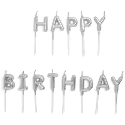 Bougie anniversaire lettres Happy Birthday argenté-Gifi Hot