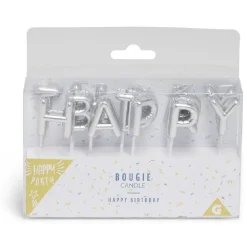Bougie anniversaire lettres Happy Birthday argenté-Gifi Hot