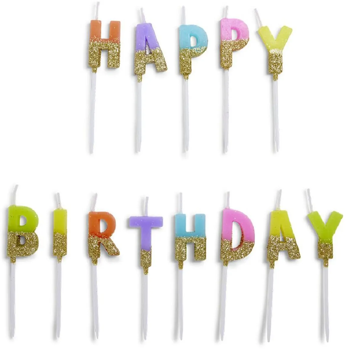 Bougie anniversaire lettres Happy Birthday multicolore et doré-Gifi Discount