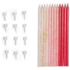 Bougie anniversaire longue rose x12-Gifi