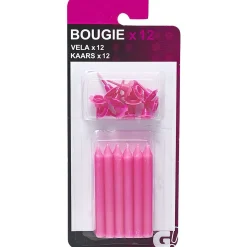 Bougie d'anniversaire rose avec support x 12-Gifi Hot