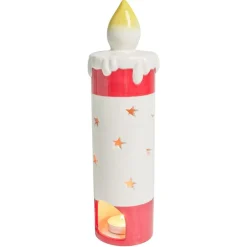 Bougie de Noël en céramique rouge et blanc Ø8,5xH29,5cm-Gifi Outlet