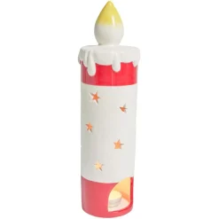 Bougie de Noël en céramique rouge et blanc Ø8,5xH29,5cm-Gifi Outlet