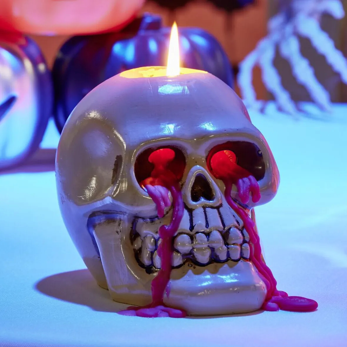 Bougie Halloween tête de mort beige-Gifi Online