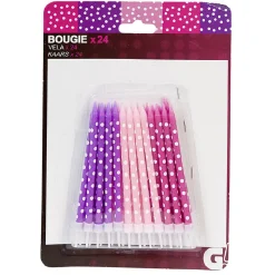 Bougies anniversaire à pois blanc rose et violet XXL x24-Gifi Outlet