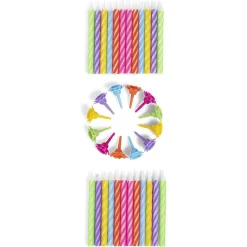 Bougies d'anniversaire multicolore x 24 et ses 12 supports-Gifi Discount