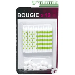 Bougies x12 avec support déco vert et blanc-Gifi Discount
