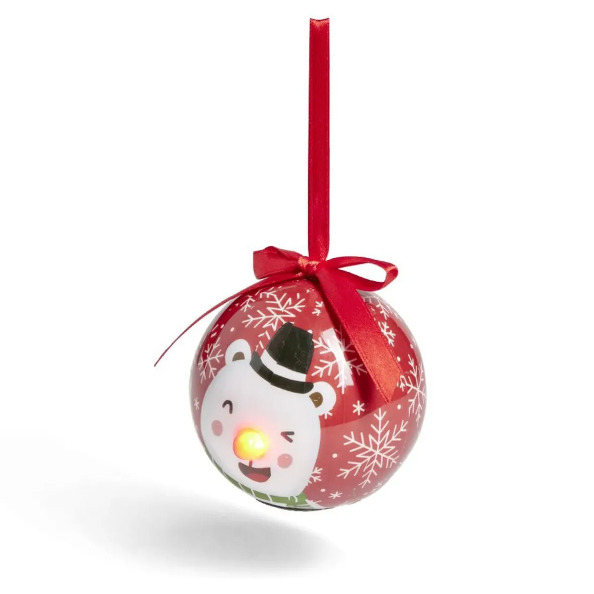 Boule de Noël à suspendre avec nez rouge LED Ø8cm - 4 modèles-Gifi New