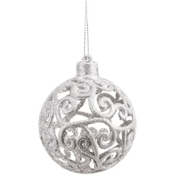 Boule de Noël ajourée motif arabesque pailleté argenté Ø8 cm x3-Gifi Outlet