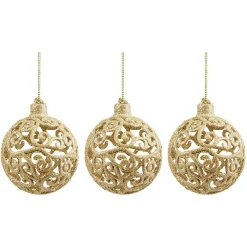 Boule de Noël ajourée motif arabesque pailleté doré Ø8 cm x3-Gifi Hot