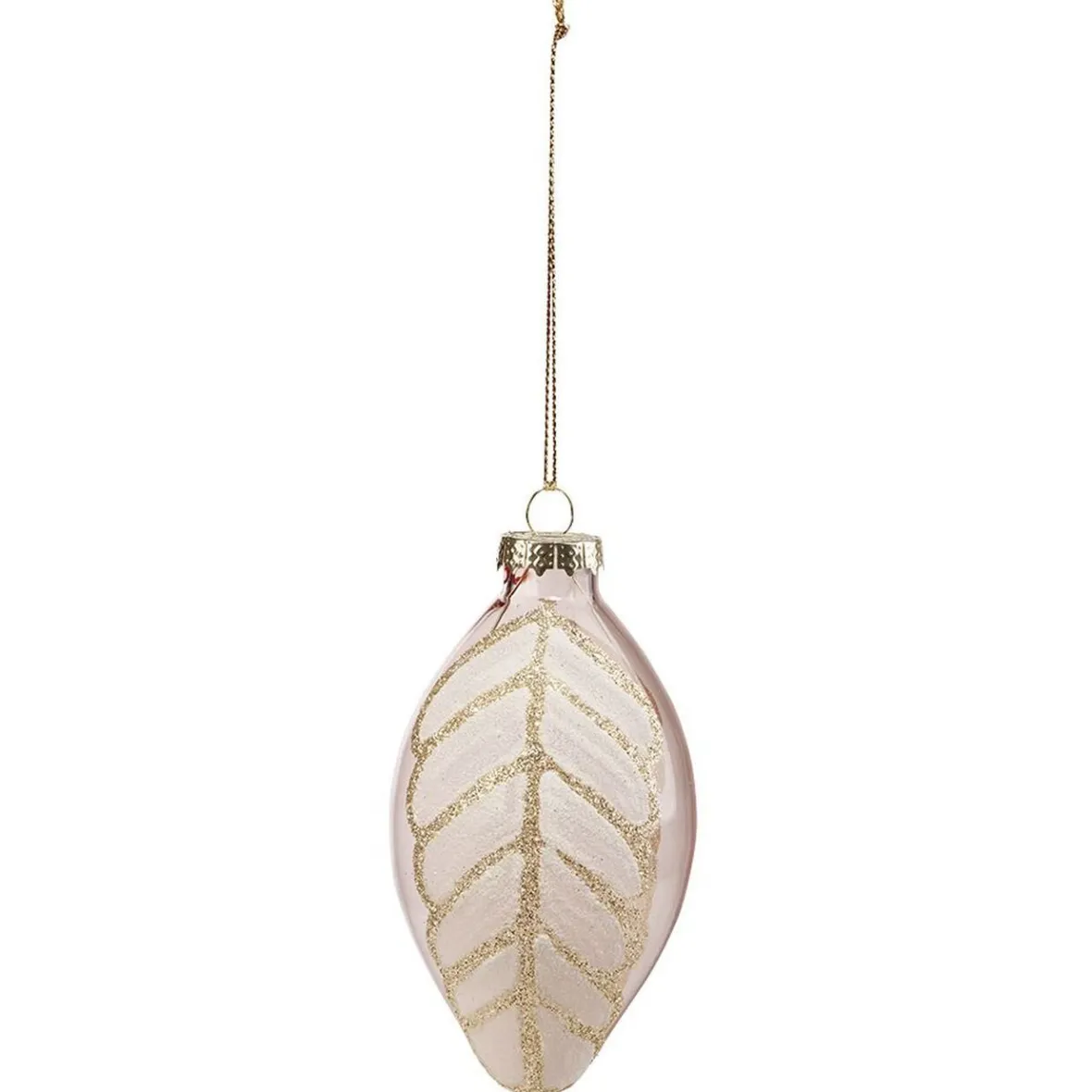 Boule de Noël allongée en verre motif feuille blanche dorée-Gifi Best