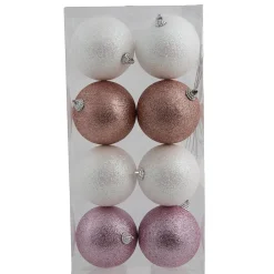 Boule de Noël blanche et rose pailletée x8-Gifi Outlet