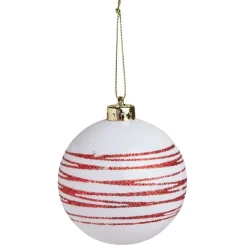 Boule de Noël blanche spirale rouge pailleté Ø8cm-Gifi Clearance