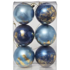 Boule de Noël bleu effet doré x6-Gifi Online