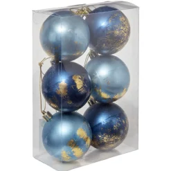 Boule de Noël bleu effet doré x6-Gifi Online