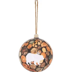 Boule de Noël champêtre motif ours et rondin marron Ø12cm-Gifi Outlet