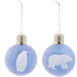 Boule de Noël design hiver flocon pingouin ours bleu et blanc x2-Gifi