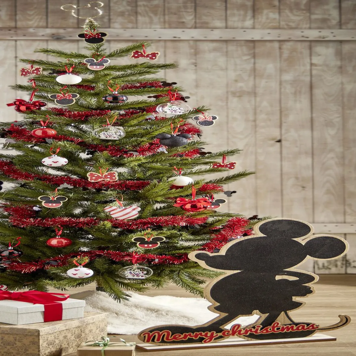 Boule de Noël Disney Mickey Minnie en verre et bois Ø8cm-Gifi Discount