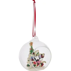 Boule de Noël Disney Mickey Minnie en verre et bois Ø8cm-Gifi Discount